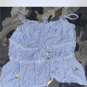 Blue and White Striped Sleeveless Top